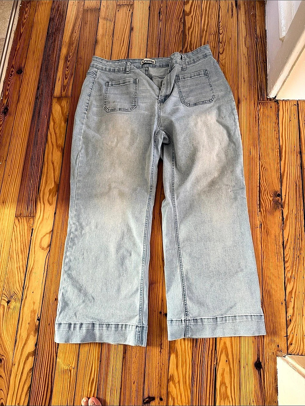 luvamia FleXclusive Wide Leg Jeans with Patch Pockets Cropped Jeans Blue XL
